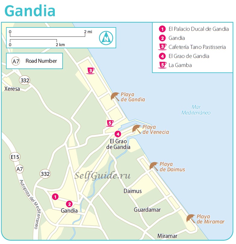Гандия (Gandia), Валенсия, Коста-Бланка - путеводитель по Гандии Карта Гандии