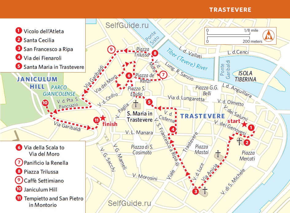 Туристический маршрут по Риму: маршрут по Трастевере - карта маршрута