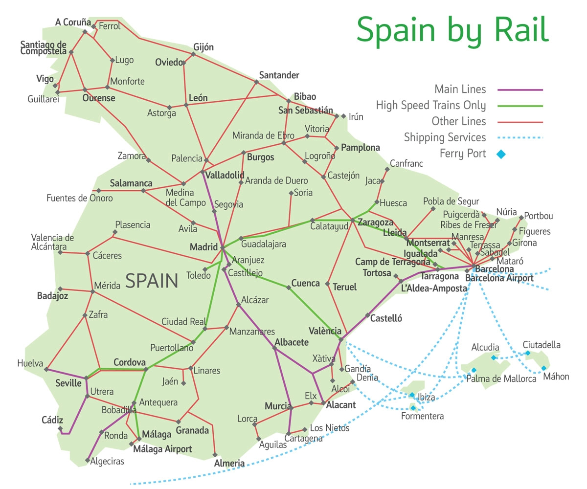 На поезде в Мардрид - маршруты поездов по Испании на карте
