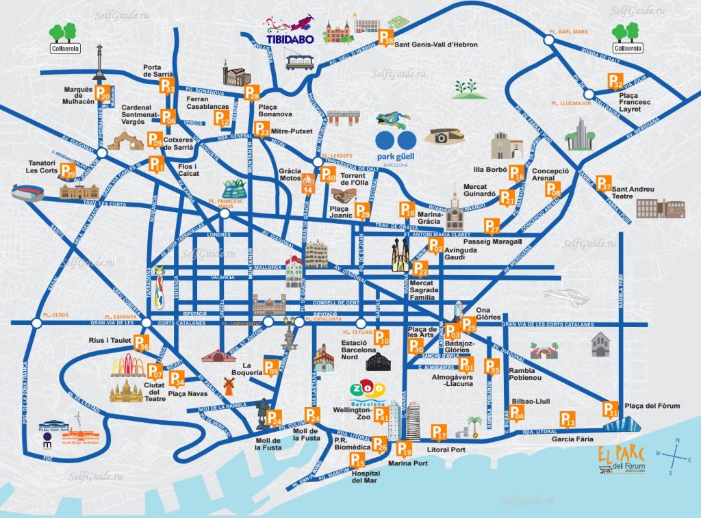 Карта достопримечательностей барселоны