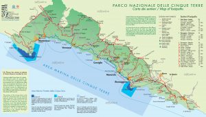 Чинкве-Терре карта парка с отмеченными пешеходными маршрутами