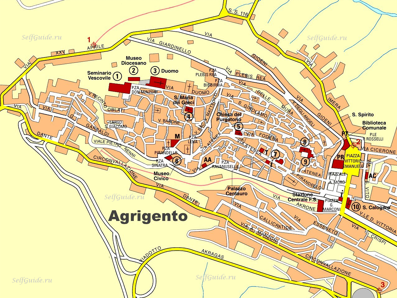карта Агридженто, Сицилия - лучший путеводитель по городу