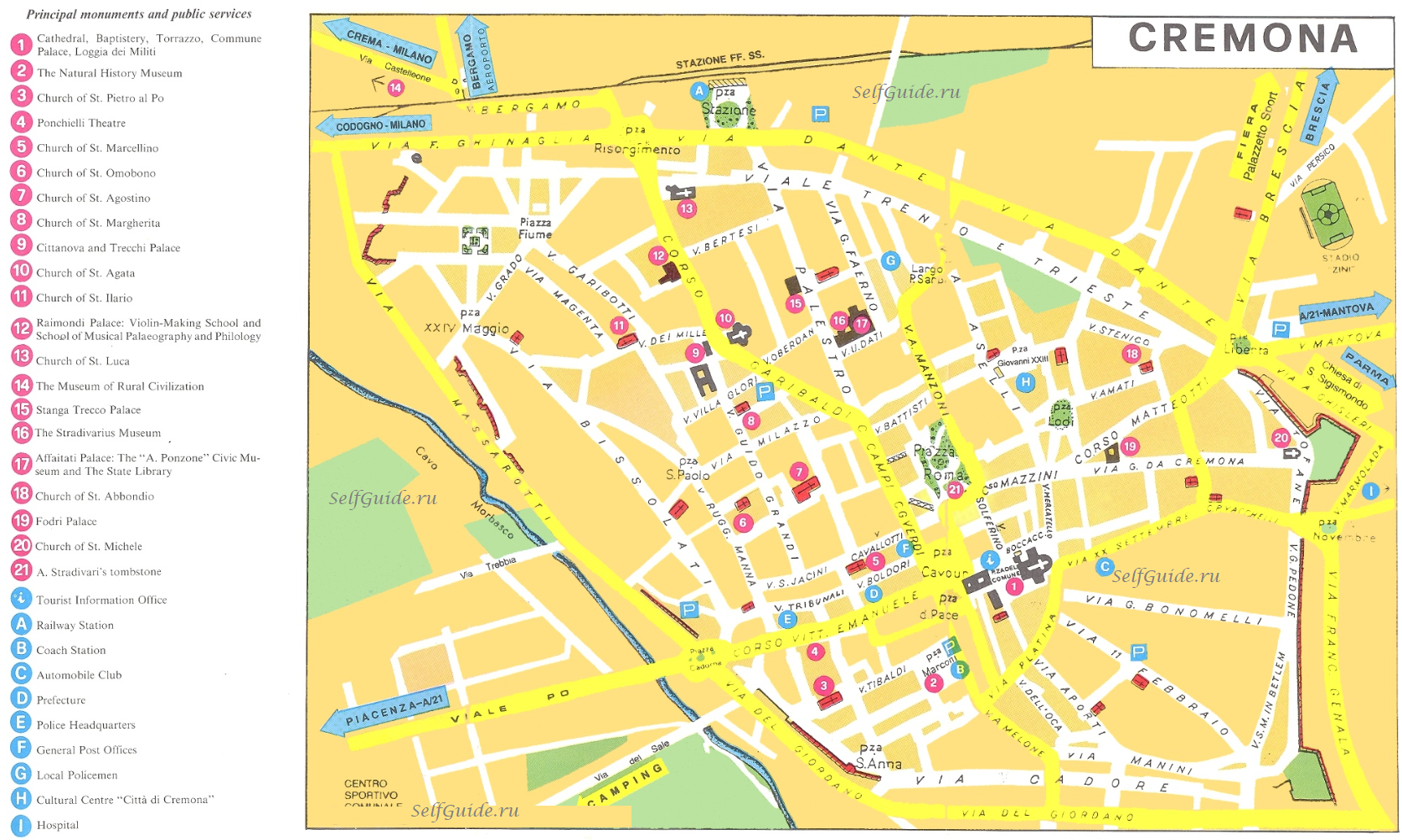 Cremona tourist map - туристическая карта Кремоны