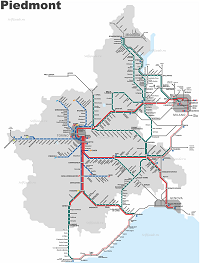 Схема региональных поездов по Пьемонту, Италия